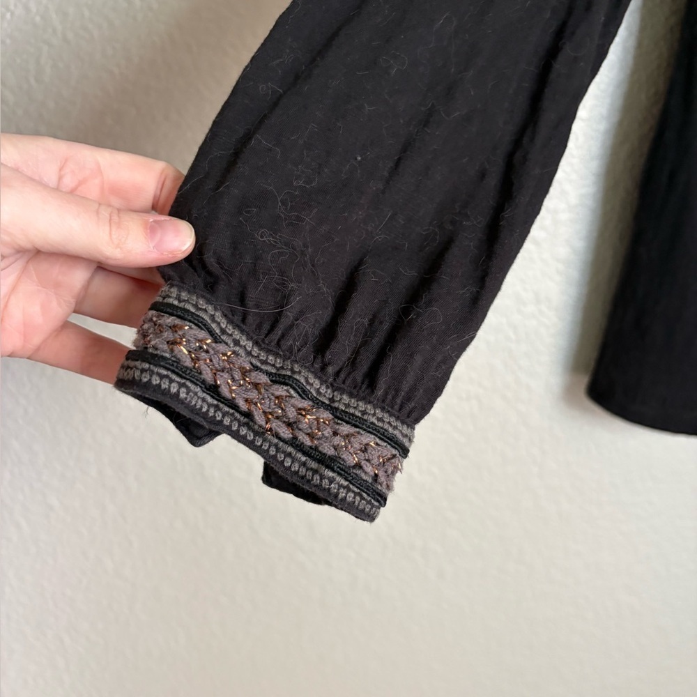 Lucky Brand Y2K long Sleeve embellishment v neck women top XL Black beads boho - Picture 9 of 10